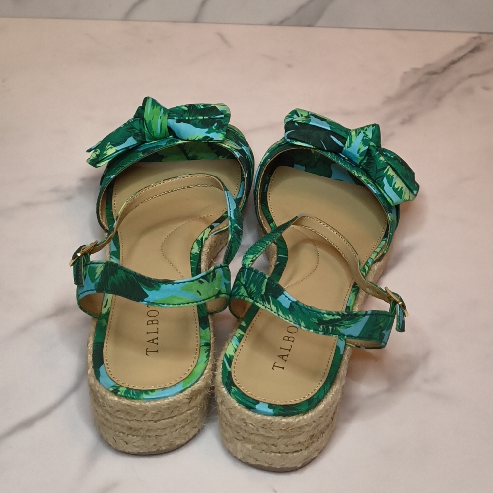 Talbots NWOT Pamela Bow Canvas Espadrille Wedges- Isle Fronds Size 8 - Picture 4 of 6